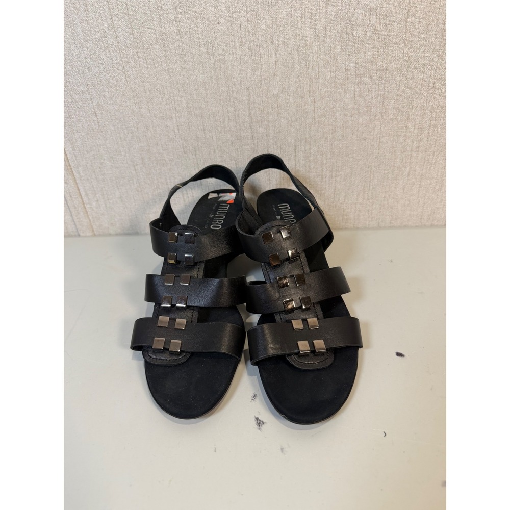munro maggie womens black leather heeled‎ sandal size 9.5 N